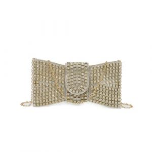 Avizar Pochette Bandoulière de Soirée pour Femme à Strass Forme Nœud orée