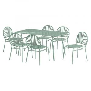 Image de Salle &agrave; manger de jardin en m&eacute;tal : une table L.160 cm et 6 chaises - Vert amande - CEDEIRA de MYLIA