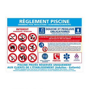 Panneau R&egrave;glement piscine, signal&eacute;tique piscine. Panneau obligatoire piscine. Sticker, pvc ou Alu, au choix - Plastique pvc 1,5 mm - 1200 x 840 mm