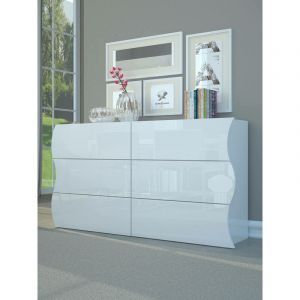 Commode Dmonz, Commode 6 tiroirs, Commode pour chambre, 100% Made in Italy, Blanc brillant, cm 155x40h82 - Dmora