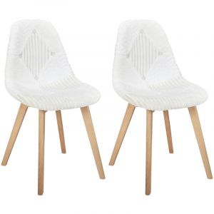 Rohan - Lot de 2 Chaises Imitation Laine Motif Patchwork Blanc