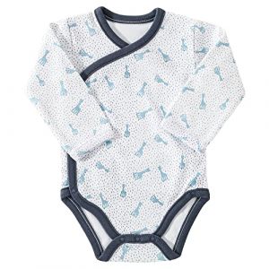 Trois Kilos Sept Sophie la Girafe - Pyjama Body B&eacute;b&eacute; en Coton - Doux et Chaud - Grenouill&egrave;re Manches Longues - Barboteuse petit gar&ccedil;on - 3 mois - Blanc d&eacute;tails Bleus
