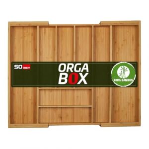 ORGA-BOX UNIVERSAL Range-couverts en bambou r&eacute;glable pour largeur de tiroir 400 - 600 mm jusqu&agrave; 8 compartiments