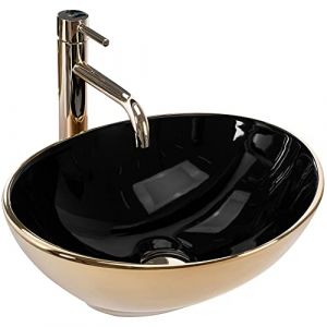Image de Réa VASQUE À POSER Sofia in Black Gold Lavabo Salle de Bain 410 x 345 x 150 mm en Céramique (or/noir)