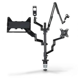 Hama Support de Moniteur pour Configuration de Streaming (4 Bras, réglable en Hauteur, pivotant, inclinable, Bras de Microphone, trépied de Table, pour 2 moniteurs, Micro, caméra, lumière de