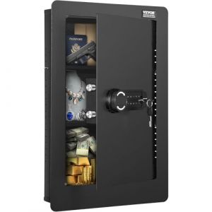 Image de Coffre-Fort Mural Encastrable 65 cm de Haut 3 Niveaux-VEVOR-3 Étagères Amovibles -avec Lumière LED et Alarme de Vibration