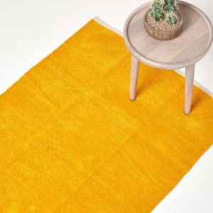 Tapis Chenille uni en 100% coton Jaune moutarde - 60 x 100 cm