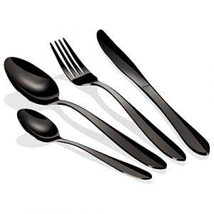 Berlinger Haus Black Mirror Ménagère Noir 24-Piece Acier Inoxydable, Set de Couverts de Table 6 Personnes, Household, Camping, Hotels, Finition Polie Brillante, Cutlery Set Modern Elegant Design