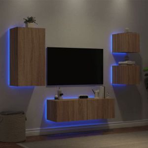 VidaXL Meuble TV muraux 4 pcs avec lumières LED chêne sonoma