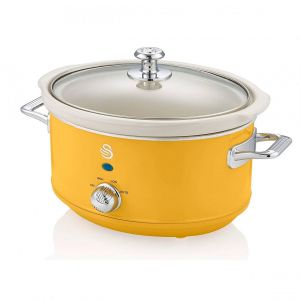 Swan Retro Mijoteuse 3,5L Poêle Amovible en Céramique Antiadhésive, Crock-Pot 200W Jaune SF17021YELN