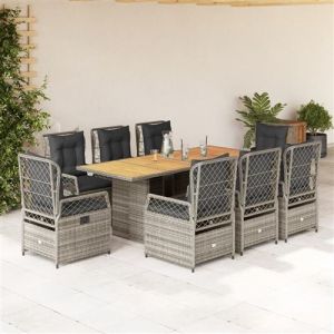 VidaXL Ensemble à manger de jardin 9 pcs coussins gris résine tressée