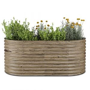 Blumfeldt Jardinière surélevée High Grow, 1169 l ovale en acier galvanisé résistant aux intempéries, Aspect bois, Drainage optimal & montage facile – Idéale