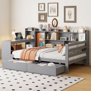 Meuble TV blanc avec 4 portes, aspect marbre et pieds sphériques en bois, meuble de rangement 180x40x44 cm