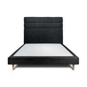 Lit 140x200cm avec t&ecirc;te de lit lignes bouclette et sommier tapissier Noir - Hauteur totale : 29cm