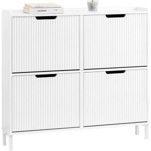 Sobuy FSR177-L-W Meuble à Chaussures Armoire à Chaussures Meuble Rangement Chaussures 4 Portes abattantes, Meuble d'Entrée Coffre Rangement pour