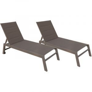 Oviala Lot de 2 bains de soleil en aluminium et textil&egrave;ne - Beige