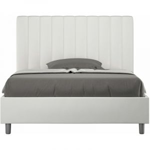 Ityhome - Cadre de lit coffre rembourr&eacute;e 120x190 similicuir blanc Azelia