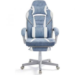 Songmics Fauteuil de bureau repose-pieds télescopique bleu Lacet blanc crème