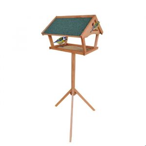 Relaxdays Mangeoire pour Oiseaux sur Pied, Hauteur 137 cm, Toit imperm&eacute;able, Jardin et Balcon, nichoir, Bois, Orange