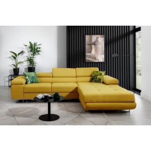 Venesetti - Canapé d'angle convertible armel en tissu luxe 5 places, jaune moutarde, avec coffre, angle droit (vu de face) - Jaune