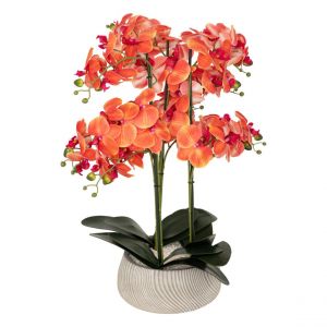 Orchidée artificielle en pot Sanae pot en ciment orange