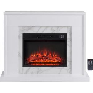 Chemin&eacute;e &Eacute;lectrique D&eacute;corative Cadre Blanc et Radiateur Murale 2000W Kekai Lavalette 114x32.5x86.7 cm &agrave; 3 Niveaux T&eacute;l&eacute;commande