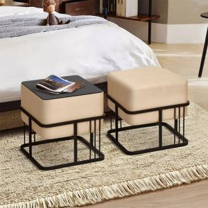 Lot de 2 poufs empilables Tas multifonctionnel carré beige [en.casa]