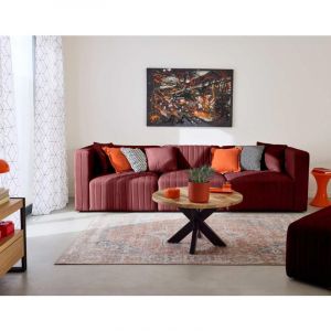 Canape droit LISA DESIGN 3 places en velours rouge 278 x 278 x 74 cm
