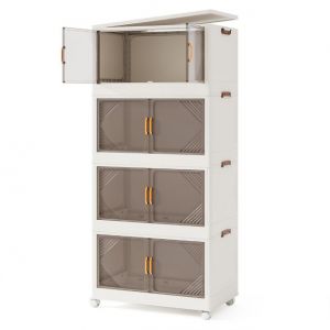 Coast Storage Boxes Foldable with Lid 284L - 4 Levels Stackable Storage Boxes with Wheels - White, 65 x 39 x 142 cm