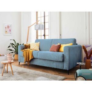 Owen - canapé 3 places convertible - couchage quotidien - matelas 12 cm - en velours côtelé - Bleu grisé