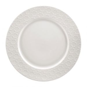GENEVIEVE LETHU 536300 Assiette Plate Ø 27 cm Modèle CALAIS CAUDRY - Porcelaine Coloris Blanc - Décor Dentelle Fleurie