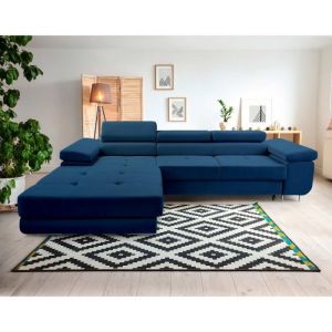 Canapé d'angle gauche convertible 6 places en velours bleu nuit