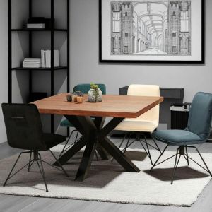 Pier Import - Table à manger carrée chêne métal pied croisé 130 cm oka