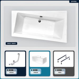Baignoire asymétrique - 160 x 100 cm - Droite - avec Tablier Blanc - Pieds - Vidage Chrome - INFINITY