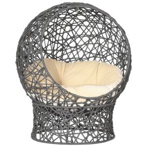 Pawhut Panier chat - coussin moelleux crème - support détachable design surélevé - coussin crème corde en polyester violet