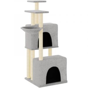 VidaXL Arbre &agrave; Chat avec Griffoirs en Sisal, Tour &agrave; Chat avec Plate-forme et Panier, Centre d'Activit&eacute;s pour Chaton, Arbre &agrave; Grimper Maison Int&eacute;rieur, Gris Clair 122 cm