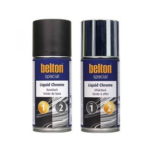Belton 2 Bombes de peinture - Teinte de base Noir + effet chrome Liquid Chrome