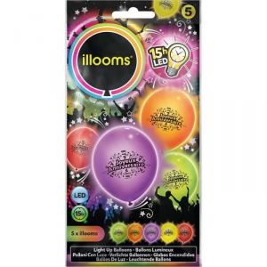 Image de 5 ballons Joyeux Anniversaire multicolores LED (21 cm)