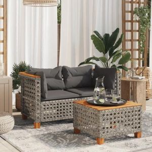 VidaXL Canapés d'angle de jardin et coussins 2 pcs gris résine tressée, canapé d'angle de jardin, siège d'angle de jardin, 365936
