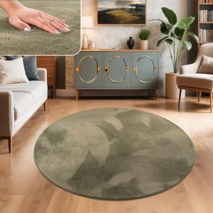 Paco Home Tapis Salon Adulte Poil Long Shaggy Lavable En Machine Moelleux Pelucheux Vert 80 cm rond