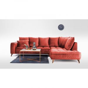 Maison Aubertin Canapé Velours Angle Méridienne Droit Rose Altamo 4 Places