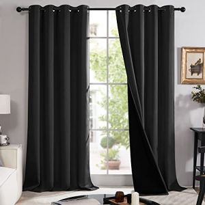 Deconovo - Rideaux 100% Occultant à Oeillets, Occultants Isolant Thermique Anti Froid, 140×175 cm, Noir, Rideaux Décoratifs Rideaux Salon et Chambre,