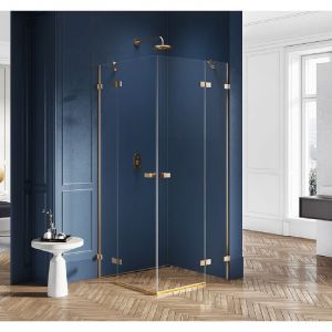 Cabine de douche 110x80cm 2 portes pivotantes,BALI GOLD BRUSHED, doré brossé,acces d'angle