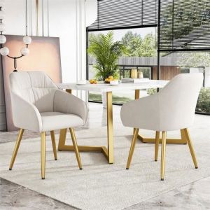 Fortuna Lai - Lot de 2 chiases de salle à manger, chaise rembourrée avec pieds en métal, pieds avant réglables, velours, 44x44x85cm, beige