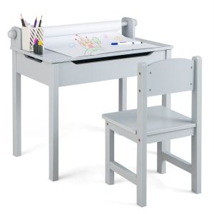 Coast Toddler Drawing Table - Avec chaise - Avec support pour rouleau de papier - 60 x 40 x 58cm - Gris