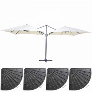 Oviala Double parasol déporté et 4 dalles lestées aluminium blanc - Blanc