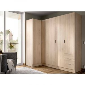 Armoire Sucso, Meuble d'angle pour chambre à coucher, Armoire d'angle avec 5 portes battantes, 214x91h184 cm, Chêne