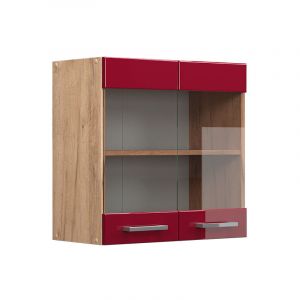 Vicco - Meuble de cuisine haut vitré R-Line, Rouge bordeaux Haute brillance, 60 cm