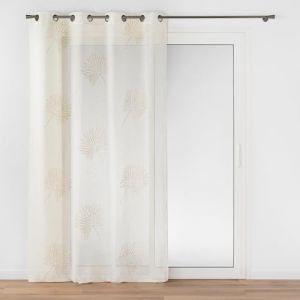 Douceur d'int&eacute;rieur, Voilage &agrave; Oeillets (140 x 240 cm) Lotus, Voile Sabl&eacute; Appliqu&eacute;