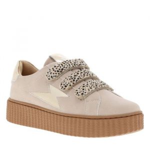 Baskets éclair Aby beige et or à scratchs léopard